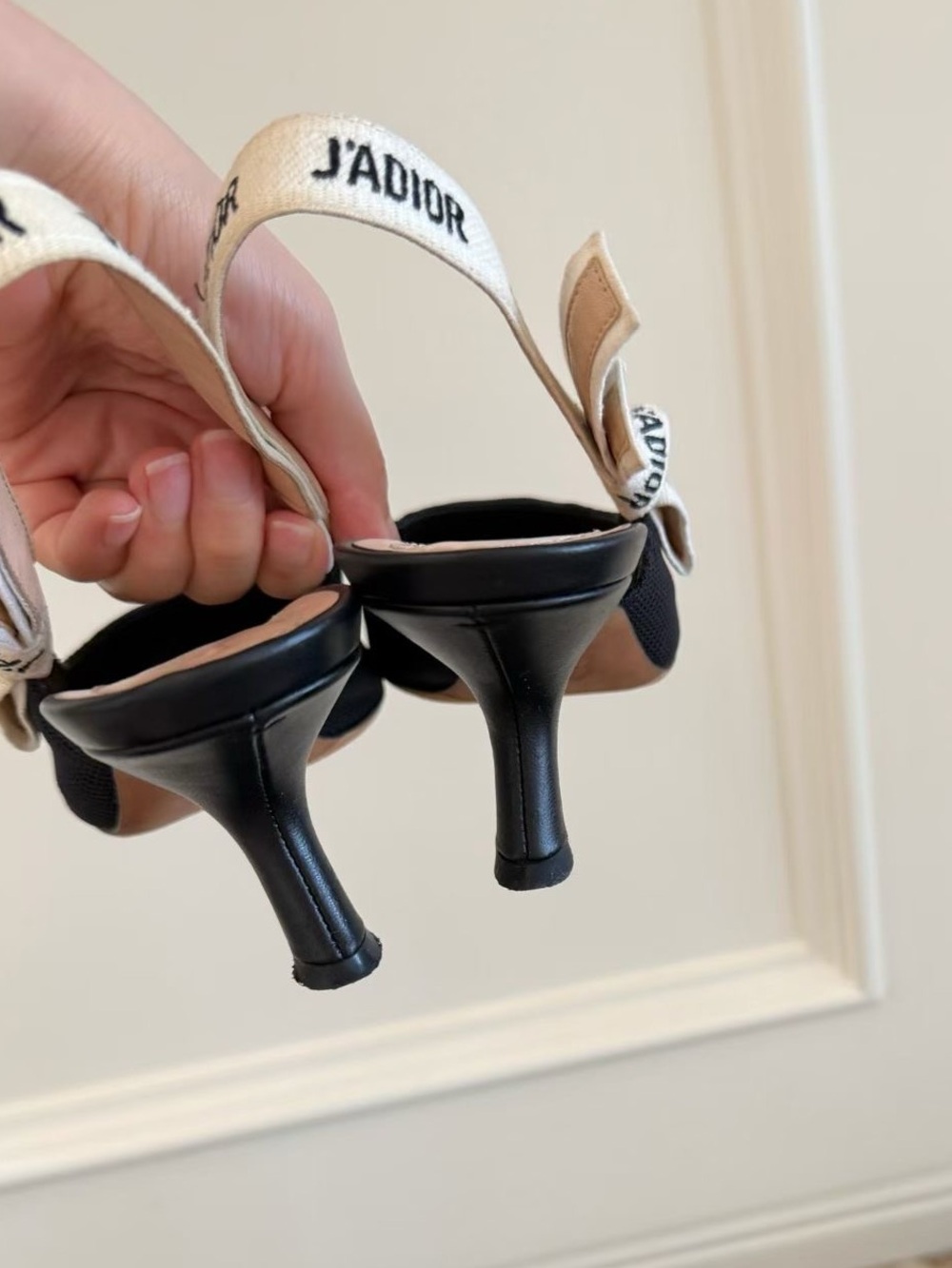 Dior Black Pointed Slingback Heels with J'Adior Ribbon - Picture 3 of 5